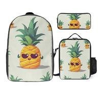 3 Piece Backpack for Women Men Lightweight Causal Daypack Shoulder Bag Set with Insulated Lunch Bag And Pencil Case Organizers Cute Pineapple, Style, One Size