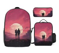 3 Piece Backpack for Women Men Lightweight Causal Daypack Shoulder Bag Set with Insulated Lunch Bag And Pencil Case Organizers Emotional Imagery