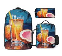 3 Piece Backpack for Women Men Lightweight Causal Daypack Shoulder Bag Set with Insulated Lunch Bag And Pencil Case Organizers Coconut Juice