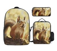 3 Piece Backpack for Women Men Lightweight Causal Daypack Shoulder Bag Set with Insulated Lunch Bag And Pencil Case Organizers Funny Squirrel