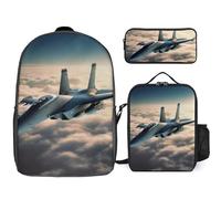 3 Piece Backpack for Women Men Lightweight Causal Daypack Shoulder Bag Set with Insulated Lunch Bag And Pencil Case Organizers Aircraft Fighter Jets, Style, One Size