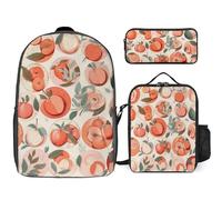 3 Piece Backpack for Women Men Lightweight Causal Daypack Shoulder Bag Set with Insulated Lunch Bag And Pencil Case Organizers Round Peach