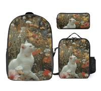 3 Piece Backpack for Women Men Lightweight Causal Daypack Shoulder Bag Set with Insulated Lunch Bag And Pencil Case Organizers Playing in The Garden