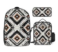 3 Piece Backpack for Women Men Lightweight Causal Daypack Shoulder Bag Set with Insulated Lunch Bag And Pencil Case Organizers With Brown And Orange, Style, One Size