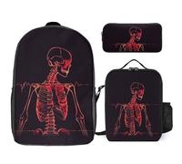 3 Piece Backpack for Women Men Lightweight Causal Daypack Shoulder Bag Set with Insulated Lunch Bag And Pencil Case Organizers Human Skeleton Lines, Style, One Size