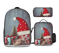 3 Piece Backpack for Women Men Lightweight Causal Daypack Shoulder Bag Set with Insulated Lunch Bag And Pencil Case Organizers Christmas Hats And Gifts, Style, One Size