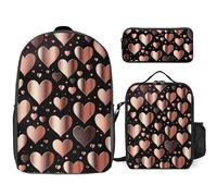 3 Piece Backpack for Women Men Lightweight Causal Daypack Shoulder Bag Set with Insulated Lunch Bag And Pencil Case Organizers Love Heart