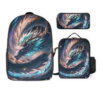 3 Piece Backpack for Women Men Lightweight Causal Daypack Shoulder Bag Set with Insulated Lunch Bag And Pencil Case Organizers The Dragon Is Soaring