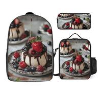 3 Piece Backpack for Women Men Lightweight Causal Daypack Shoulder Bag Set with Insulated Lunch Bag And Pencil Case Organizers Chocolate Cheese Cake