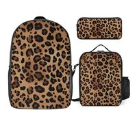 3 Piece Backpack for Women Men Lightweight Causal Daypack Shoulder Bag Set with Insulated Lunch Bag And Pencil Case Organizers Leopard Print