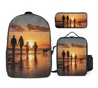 3 Piece Backpack for Women Men Lightweight Causal Daypack Shoulder Bag Set with Insulated Lunch Bag And Pencil Case Organizers Family Walking Together