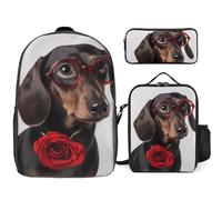3 Piece Backpack for Women Men Lightweight Causal Daypack Shoulder Bag Set with Insulated Lunch Bag And Pencil Case Organizers Dog with Roses, Style, One Size