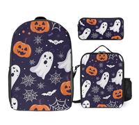 3 Piece Backpack for Women Men Lightweight Causal Daypack Shoulder Bag Set with Insulated Lunch Bag And Pencil Case Organizers Dark Purple Ghost, Style, One Size