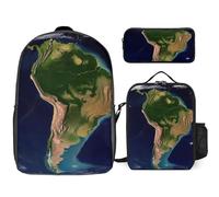 3 Piece Backpack for Women Men Lightweight Causal Daypack Shoulder Bag Set with Insulated Lunch Bag And Pencil Case Organizers South America Satellite Image