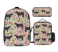 3 Piece Backpack for Women Men Lightweight Causal Daypack Shoulder Bag Set with Insulated Lunch Bag And Pencil Case Organizers Flower Show Steer Cows Cattle_74973286, Style, One Size