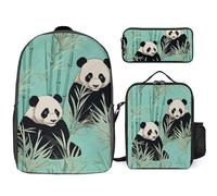 3 Piece Backpack for Women Men Lightweight Causal Daypack Shoulder Bag Set with Insulated Lunch Bag And Pencil Case Organizers Green, Style, One Size