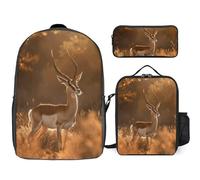 3 Piece Backpack for Women Men Lightweight Causal Daypack Shoulder Bag Set with Insulated Lunch Bag And Pencil Case Organizers Standing on The Prairie