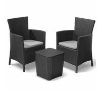 3 Piece Balcony Set IOWA Graphite Wicker Look Garden Terrace Furniture Rattan