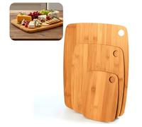 3 Piece Bamboo Chopping Board Set - Premium Wooden Cutting Boards for Kitchen, Cheese, Meat, Vegetables & Bread - Reversible Serving Trays with Juice Groove & Carry Handle
