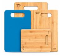 3 Piece Bamboo Chopping Board Set with Bonus Flexible Mat | Reversible Wooden Chopping Boards with 1.5 cm Thickness | Dedicated Meat, Vegetable & Fruit Boards