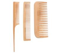 3 Piece Bamboo Hairdressing Comb Set for Wet Hair and Wigs | Fine and Wide Teeth, Rat Tail Parting End, for Shower Use and On-the-go Styling