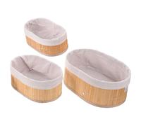 3 Piece Bamboo Nursery Storage Basket with Cloth Liner | Hand Woven Oval Nesting Set, Shallow Wide Mouth Design for Linen Closet and Entryway Shelf
