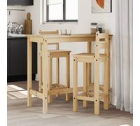 3-Piece Bar Set Solid Pine Wood with Honey Wax Finish, Bar Table 112 x 57 x 101 cm, 2 Bar Chairs with Backrest, Modern Rustic Dining Room Furniture, Space-Saving, Scandinavian Country Style