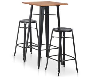 3 Piece Bar Set Steel Black Dining Table 2 Stools Seat Patio Furniture vidaXL