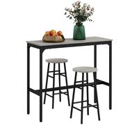 3 Piece Bar Table Set Industrial Breakfast Table with 2 Stools Grey Wood Effect