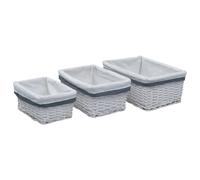 3 Piece Basket Set Willow Stackable Garden Organiser Box White/Brown vidaXL