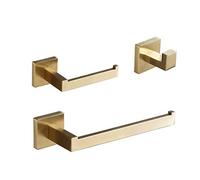 3-Piece Bathroom Accessories Set Hardware Set Golden Brushed Wall Mounted, Includes Hand Towel Ring, Toilet Paper Holder, Robe Hooks,Beelee,BA199SET-3BG1