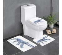 3-Piece Bathroom Anti-Slip Mat Set - 24x16in HJFCZH Ceramic Gun Printing Rectangular, U-Shaped & O-Shaped Rugs for Toilet, Vanity & Bath