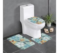 3-Piece Bathroom Anti-Slip Mat Set - 24x16in HJFCZH Light Coloured Floral Printing Rectangular, U-Shaped & O-Shaped Rugs for Toilet, Vanity & Bath