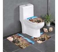 3-Piece Bathroom Anti-Slip Mat Set - 24x16in WHJDPP a Small Camel Printed Rectangular, U-Shaped & O-Shaped Rugs for Toilet, Vanity & Bath