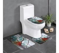 3-Piece Bathroom Anti-Slip Mat Set - 24x16in WHJDPP Ceramic Glaze Cracks Printed Rectangular, U-Shaped & O-Shaped Rugs for Toilet, Vanity & Bath