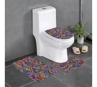 3-Piece Bathroom Anti-Slip Mat Set - 24x16in WHJDPP Confused Lines Printed Rectangular, U-Shaped & O-Shaped Rugs for Toilet, Vanity & Bath