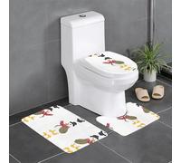3-Piece Bathroom Anti-Slip Mat Set - 24x16in WHJDPP Duck Blowing in The Wind Printed Rectangular, U-Shaped & O-Shaped Rugs for Toilet, Vanity & Bath