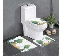 3-Piece Bathroom Anti-Slip Mat Set - 24x16in WHJDPP Little cat in The Forest Printed Rectangular, U-Shaped & O-Shaped Rugs for Toilet, Vanity & Bath