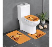 3-Piece Bathroom Anti-Slip Mat Set - 24x16in WHJDPP The Joy of Pumpkin and Duck Printed Rectangular, U-Shaped & O-Shaped Rugs for Toilet, Vanity & Bath