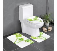 3-Piece Bathroom Anti-Slip Mat Set - 24x16in WHJSHOP Diamond Leaf stem Picture Rectangular, U-Shaped & O-Shaped Rugs for Toilet, Vanity & Bath