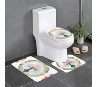 3-Piece Bathroom Anti-Slip Mat Set - 24x16in WHJSHOP Flower Tree in The Mirror Picture Rectangular, U-Shaped & O-Shaped Rugs for Toilet, Vanity & Bath