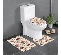 3-Piece Bathroom Anti-Slip Mat Set - 24x16in WHJSHOP Geometric Vector Picture Rectangular, U-Shaped & O-Shaped Rugs for Toilet, Vanity & Bath