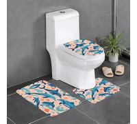3-Piece Bathroom Anti-Slip Mat Set - 24x16in WHJSHOP Kiss Dolphin Tale Pattern Picture Rectangular, U-Shaped & O-Shaped Rugs for Toilet, Vanity & Bath