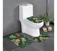 3-Piece Bathroom Anti-Slip Mat Set - 24x16in WHJSHOP Red Eyes Tree Frogs Picture Rectangular, U-Shaped & O-Shaped Rugs for Toilet, Vanity & Bath