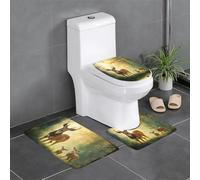 3-Piece Bathroom Anti-Slip Mat Set - 24x16in WHJSSF Big Deer and Little Deer Pattern Rectangular, U-Shaped & O-Shaped Rugs for Toilet, Vanity & Bath