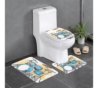 3-Piece Bathroom Anti-Slip Mat Set - 24x16in WHJSSF Cartoon Drummer Knock Pattern Rectangular, U-Shaped & O-Shaped Rugs for Toilet, Vanity & Bath