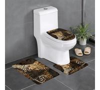 3-Piece Bathroom Anti-Slip Mat Set - 24x16in WHJSSF Leopard Print Fragments Pattern Rectangular, U-Shaped & O-Shaped Rugs for Toilet, Vanity & Bath