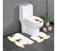 3-Piece Bathroom Anti-Slip Mat Set - 24x16in WHJSSF Little Bear in The Flowers Pattern Rectangular, U-Shaped & O-Shaped Rugs for Toilet, Vanity & Bath