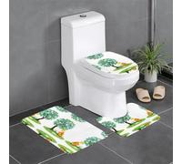 3-Piece Bathroom Anti-Slip Mat Set - 24x16in WHJSSF Little boy Picking Flowers Under The Tree Pattern Rectangular, U-Shaped & O-Shaped Rugs for Toilet, Vanity & Bath