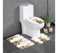 3-Piece Bathroom Anti-Slip Mat Set - 24x16in WHJSSF Little cat in The Sunflower Garden Pattern Rectangular, U-Shaped & O-Shaped Rugs for Toilet, Vanity & Bath